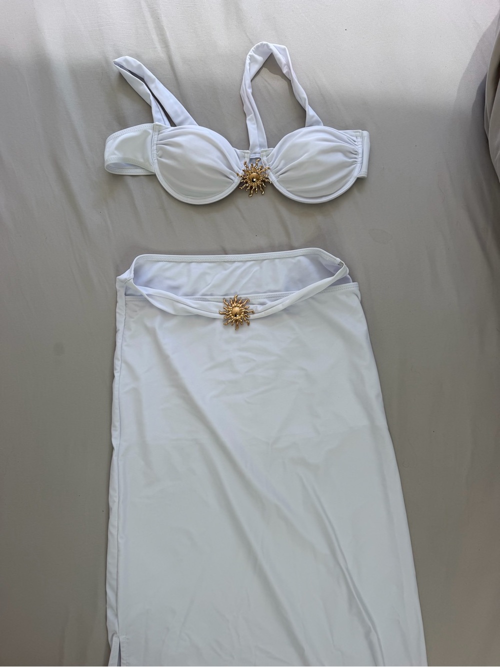 White 3-Piece Swim Set with Gold Sun Accent